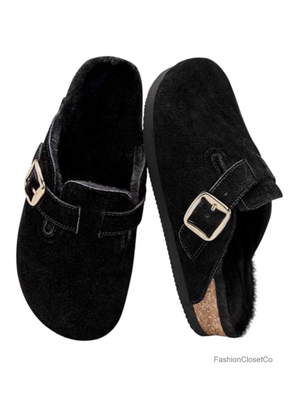 Women's Fuzzy Suede Clogs Leather Mules Fur Lined Non Slip Shoes